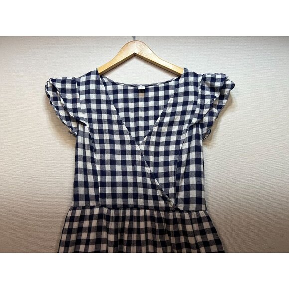 Old Navy Women's Wrap V Neck Midi Dress Flutter Sleeve Size M Blue White Gingham - Picture 5 of 13